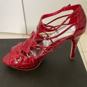 Sexy red leather cage high heels from White House Black Market.  NEVER WORN